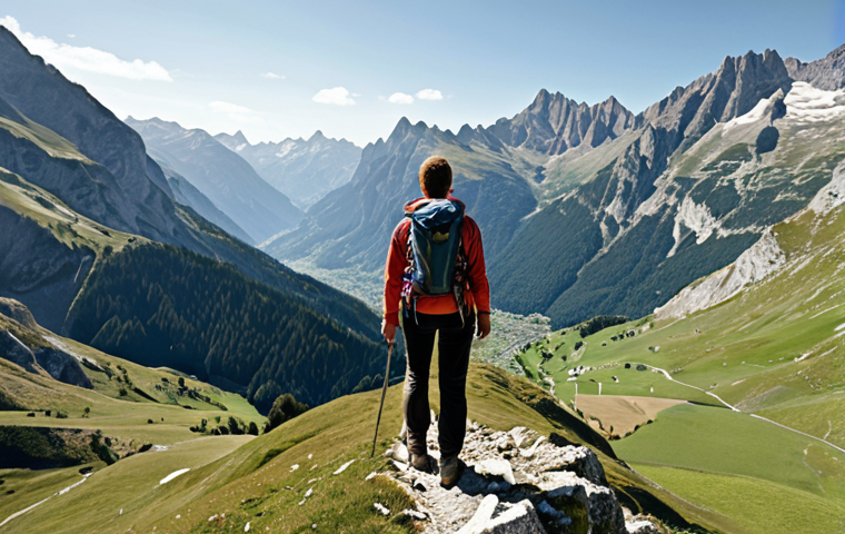 **A person hiking in the Alps, looking out over a valley, symbolizing new perspectives and personal growth.** (This visually represents leaving the comfort zone and gaining new experiences in a familiar, local setting.)