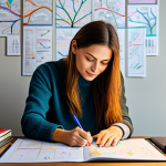 Home 18 **
"A professional woman in a cozy, fully clothed outfit, sitting at a desk covered with colorful Mind Maps in a bright, modern home office, safe for work, appropriate content, perfect anatomy, natural proportions, professional, family-friendly, well-formed hands, proper finger count, natural body proportions, warm lighting."
**
