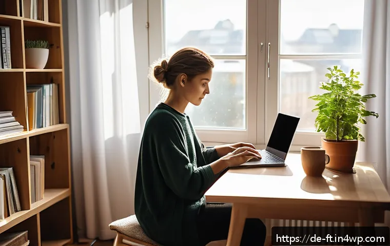 자아 한계 확장을 위한 자기 수양의 중요성 - A cozy, sunlit home office scene showing a young adult in casual, neat clothing tidying a wooden des...